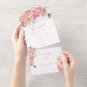 Piper Peony Bloemen Baby shower All In One Uitnodiging (Afscheurbaar)