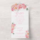 Piper Peony Bloemen Baby shower All In One Uitnodiging (Binnen)