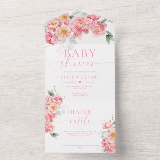 Piper Peony Bloemen Baby shower All In One Uitnodiging (Binnen)