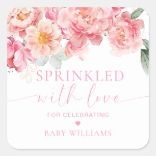Piper Peony Bloemen Baby shower bestrooid met lief Vierkante Sticker
