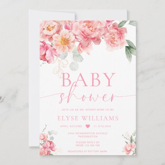 Piper Peony Bloemen Baby shower Kaart (Voorkant)