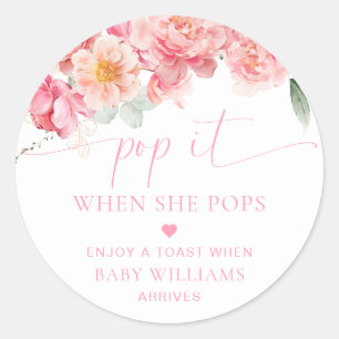Piper Peony Bloemen Baby shower Pop Het Ronde Sticker