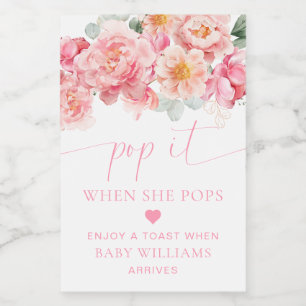 Piper Peony Bloemen Baby shower Pop Het Wijn Etiket