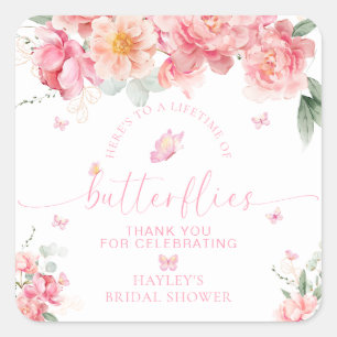 Piper Pioen Vlinder Bruiloftsfeest Favor Vierkante Sticker