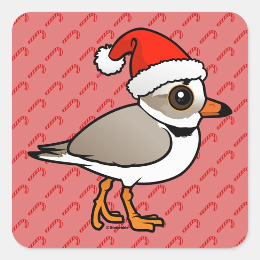 Piping Plover Santa Vierkante Sticker (Voorkant)