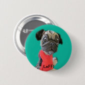 Pippin Pug Puppy Dog Button LaFF! (Voorkant /achterkant)
