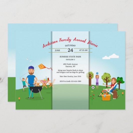Pique-Nique Dans Le Parc Family Style Invitation (Devant / Derrière)