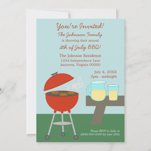 Pique-nique d'été 4 juillet Invitation (Devant)
