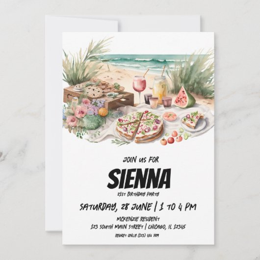 Pique-nique d'été à la plage Invitation (Devant)