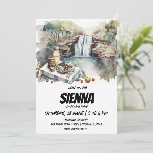 Pique-nique d'été avec cascades vue Invitation (Debout devant)