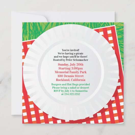 Pique-nique Sortie BBQ Fête Invitation Plat (Devant)