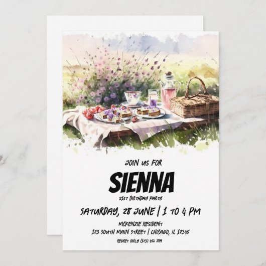 Pique-nique sur le terrain Invitation (Devant / Derrière)