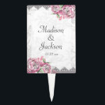 Piques À Gâteaux Romantic Chic Peony Floral & Mariage de dentelle M<br><div class="desc">Romantic Chic Peony Floral & Dentelle Rose & Gris Fleurs Élégant Mariage Monogramme Topper! Consultez ma boutique pour voir l'ensemble de la suite mariage pour ce design !</div>