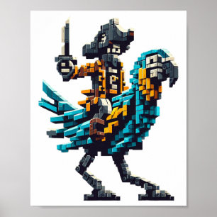 Piraat die op papegaai rijdt Blokstijl Gaming Game Poster
