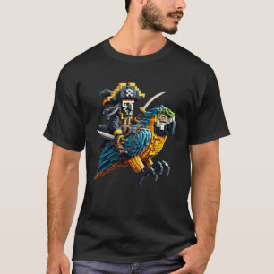 Piraat die papegaai rijdt Blokstijl gamen Gamer Pi T-shirt