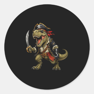 Piraat dinosaurus dino trex halloween kostuum grap ronde sticker