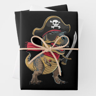 Piraat Dinosaurus T-Rex Grappig Halloween Kostuum Inpakpapier Vel