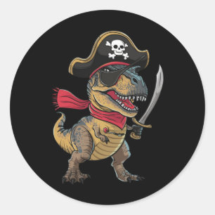Piraat Dinosaurus T-Rex Grappig Halloween Kostuum Ronde Sticker