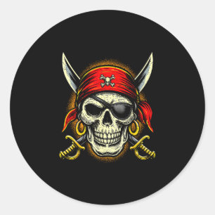Piraat doodshoofd en gekruiste botten skelet hallo ronde sticker