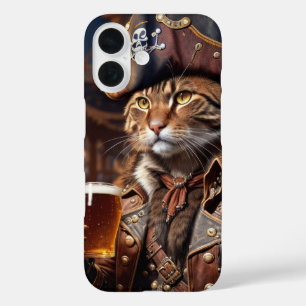 Piraat kat met bier iPhone 16 hoesje