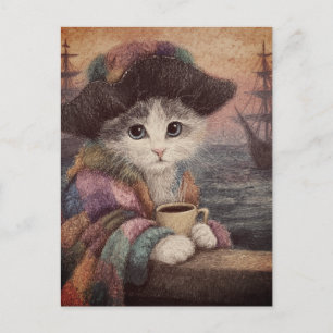 Piraat Kat Met Een Koffie Briefkaart