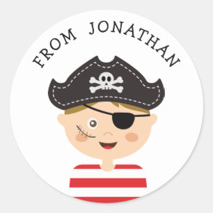 Piraat Kinderen Verjaardagsfeestje Favor Jongens Ronde Sticker