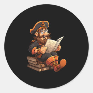 Piraat leest boek grappig boek lezer boekworm ronde sticker