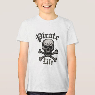 Piraat Leven Schedel & Kruisbenen Grunge Ontwerp Tri-Blend Shirt