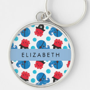 Piraat Octopus, Octopus Patroon, Zee, Jouw naam Ke Sleutelhanger