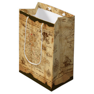 Piraat Oude Vintage Schatkaart Verjaardagsfeestje Medium Cadeauzakje