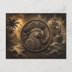 Piraat papegaai Hobo Nickel Kunst Briefkaart