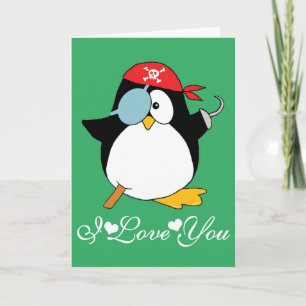 Piraat Pinguïn Grafiek Ik Hou Van Jou Kaart