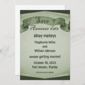 Piraat Rol Bewaar de Datum Uitnodiging, Groen Kaart (Voorkant / Achterkant)