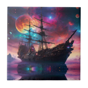 Piraat Ruimteschip Landt op Andere Planeet Tegeltje