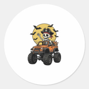 Piraat Skelet Monster Truck Halloween Ontwerp_1 Ronde Sticker