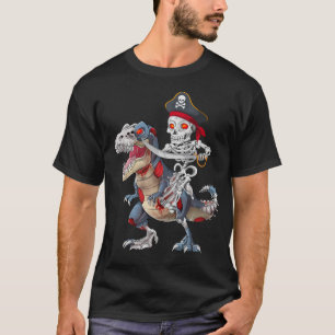 Piraat Skelet rijdt Zombie Dinosaur Halloween T-shirt