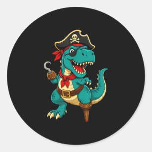 Piraat T Rex dinosaurus grappige cartoon Ronde Sticker