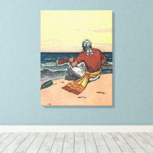 Piraat uit vroeger tijden, gestrand op een onbewoo canvas afdruk