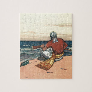 Piraat uit vroeger tijden, gestrand op een onbewoo legpuzzel