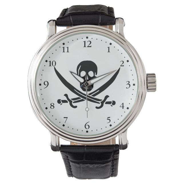 Piraat Vlag Schedel Gekruiste Zwaarden Horloge (Voorkant)