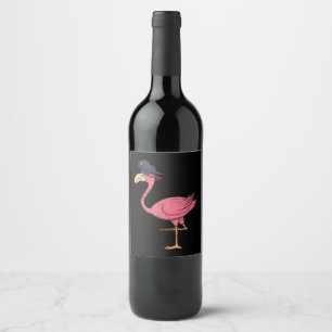 piraatroze flamingo met epatch halloween wijn etiket