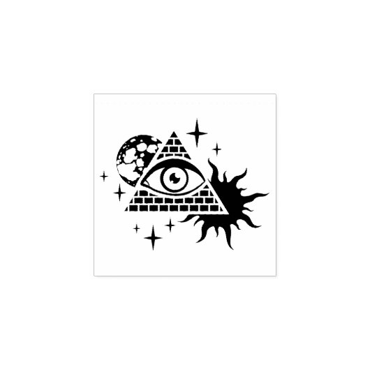 Piramide en het oog 	rubberstempel (Afrduk)