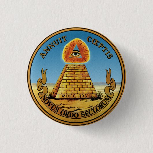Piramide en Oog - Alle Zien Oog Ronde Button ~ (Voorkant)