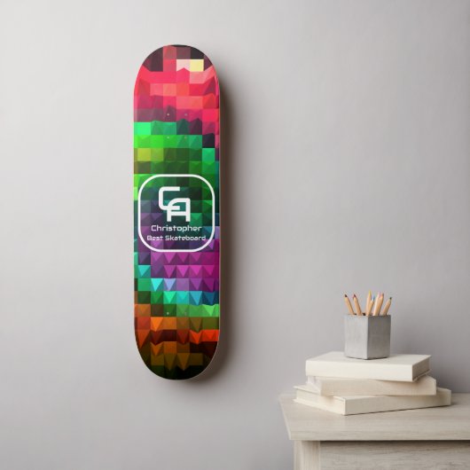 Piramide fractaal monogram veelkleurig skateboard (Muurkunst)