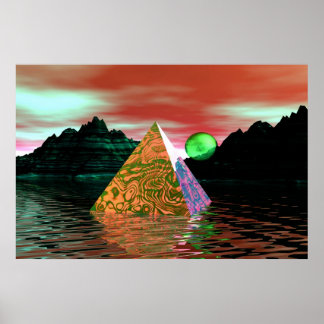 piramide in water met groene zon poster