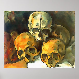 Piramide van Skulls Black Outline Art na Cezanne Poster
