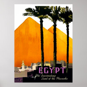 Piramides achter palmbomen, Egypte Poster