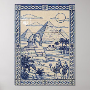 Piramides van Giza Blauwe Portugese Azulejo Kunst Poster