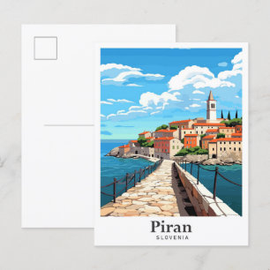 Piran Slovenië Art Vintage Travel Illustratie Briefkaart