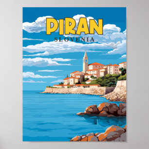 Piran Slovenië vintage reisillustratie Poster